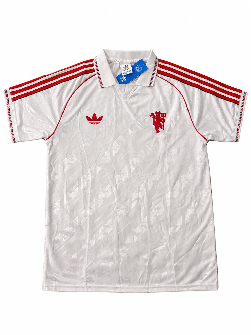 adidas White & Red Kids Soccer Jersey with Trefoil Crest